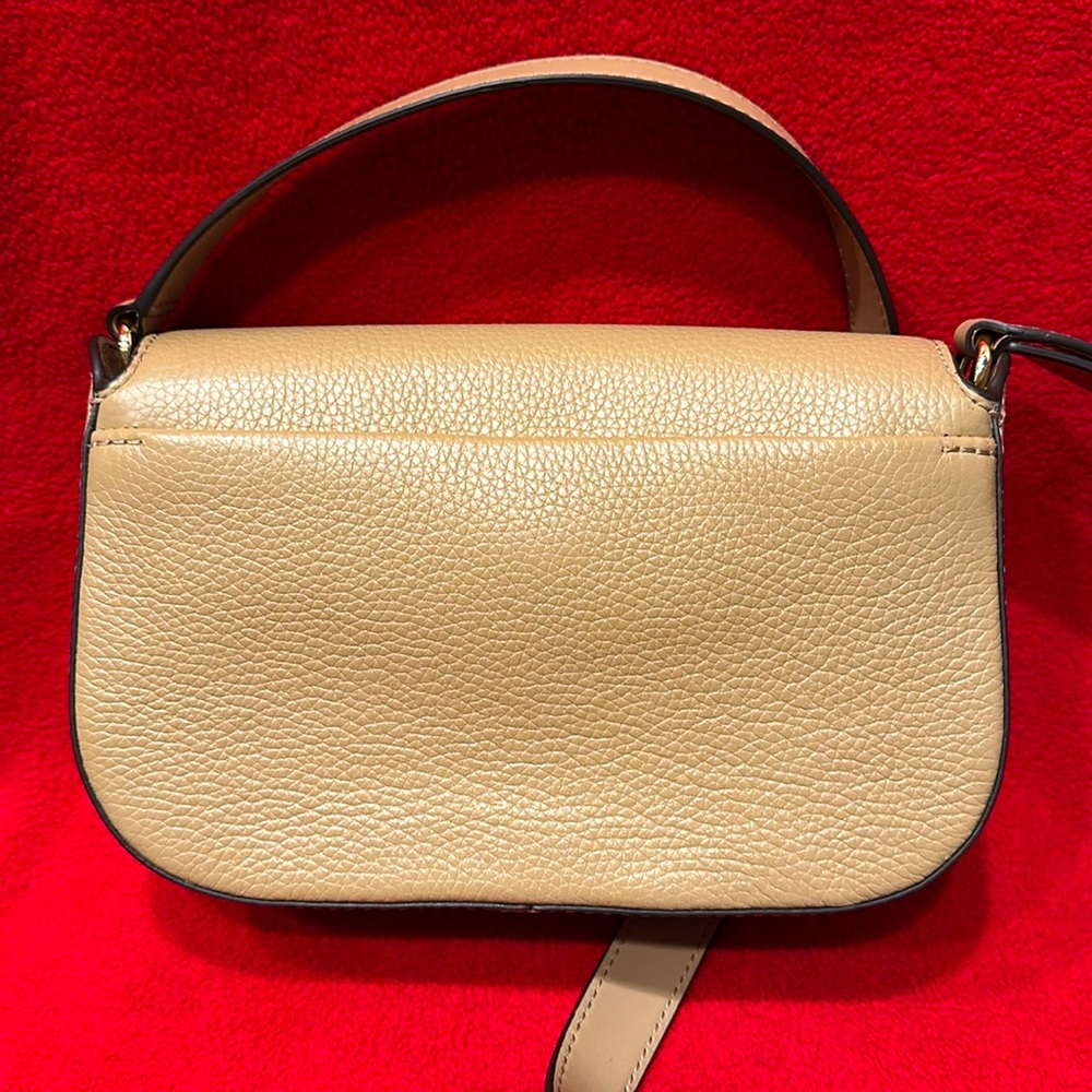 Price Firm Michael Kors Samira Tan Gold Studded Leather Flap Messenger Crossbody - Picture 8 of 13